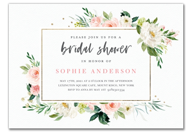 Floral Bridal Shower Blank Invitations With Envelopes, Floral, 20