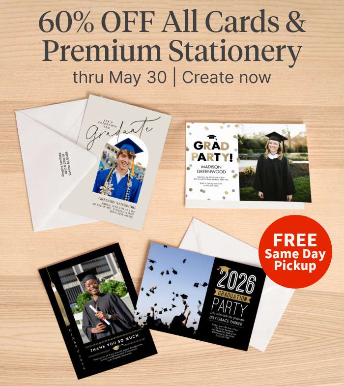 60% OFF All Cards & Premium Stationery thru May 30. Create now.