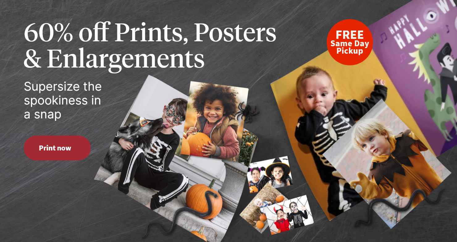 60% off Prints, Posters & Enlargements. Supersize the spookiness in a snap. FREE Same Day Pickup.  Print now.